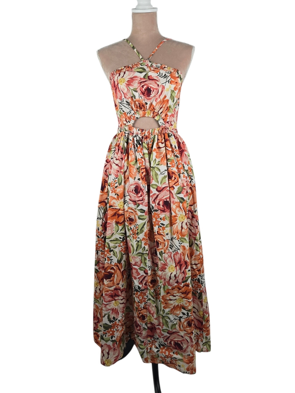 Seven Wonders Madeira Maxi Dress Orange Floral Cut Out Size Medium